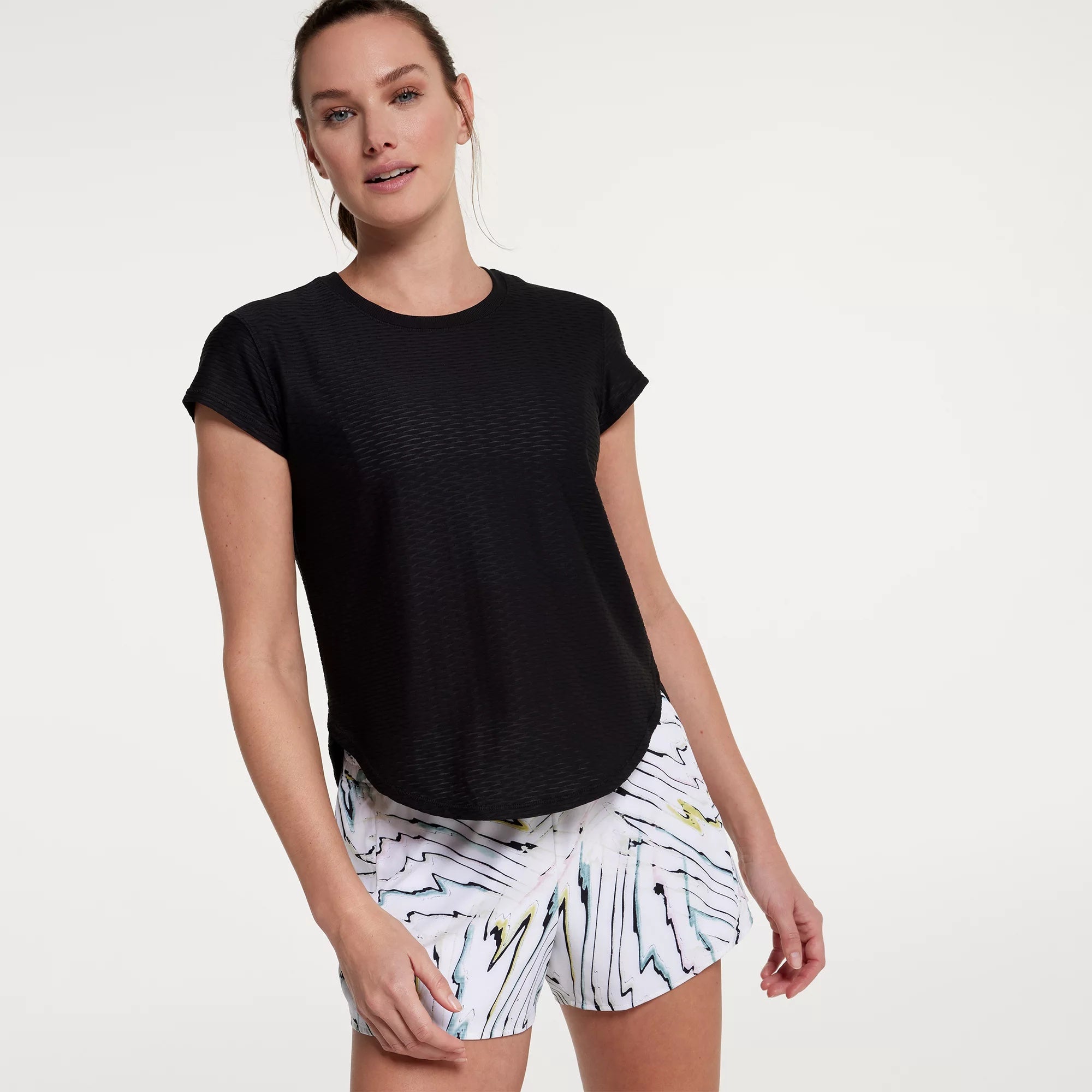 CALIA Women's Renew Twisted Mesh Short Sleeve Tee, Large, Pure Black