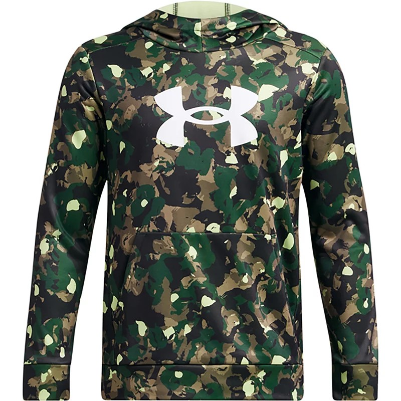 Under Armour Boys' Armour Fleece Big Logo All Over Print Hoodie Forest Green/White, X-Large - Boy's Fleece at Academy Sports