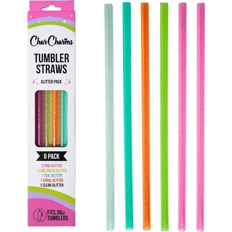 CharCharms 30 Oz Glitter Straws 6-Pack