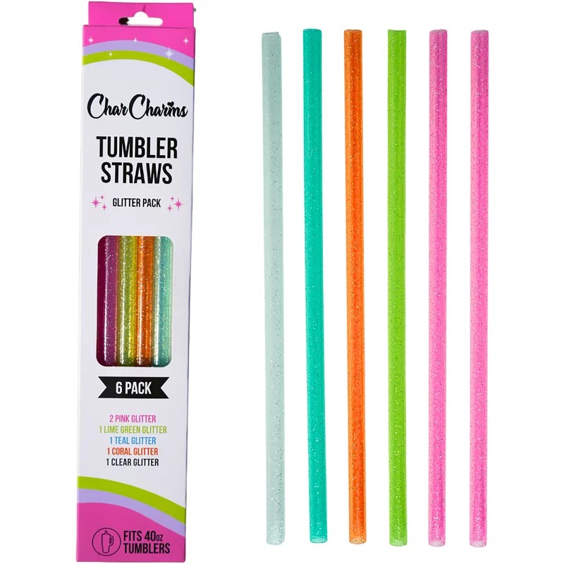 CharCharms 40 Oz. Glitter Straws 6-Pack