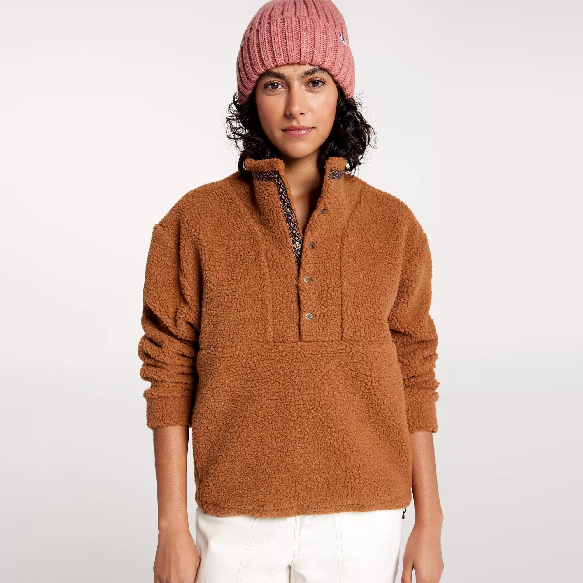 Alpine Design Women's 1/4 Snap Sherpa Pullover, Large, Caramel Latte