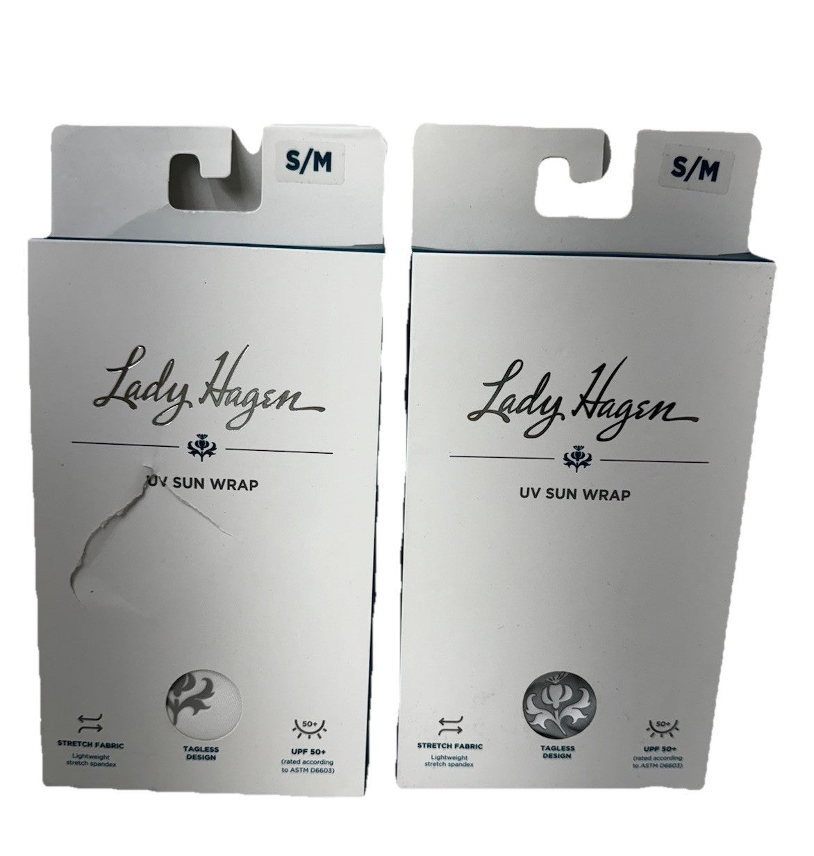 Lady Hagen UV 50+ Shoulder Sun Wraps for Arms 2 Pc White Gray S M Spandex