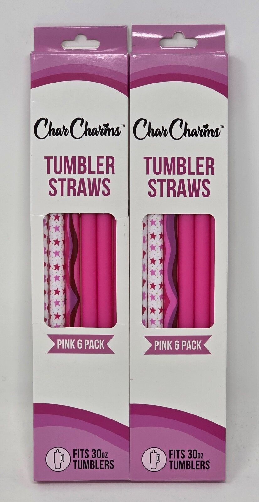Charcharms 30oz. Tumbler Straws ** Pink 6 Pack ** New " Lot of 2 Packs "