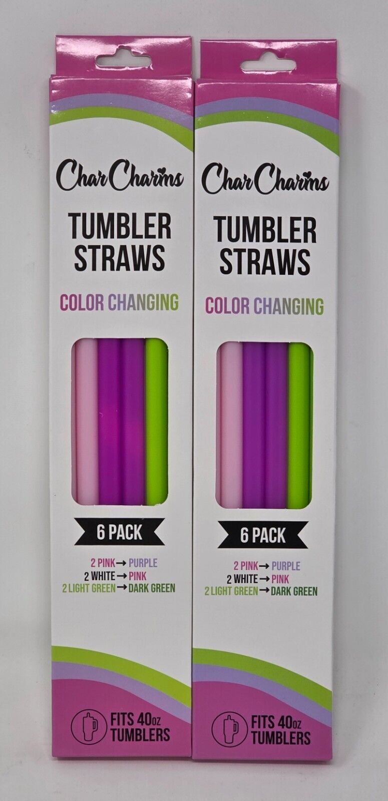 Charcharms 40oz. Tumbler Straws * Color Changing 6 Pack * New " Lot of 2 Packs "