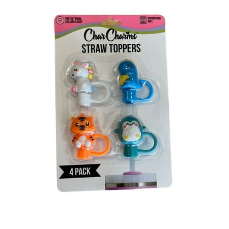 Tumbler Straw Toppers Animal Shapes Reusable Silicone 4 Toppers Compatible with 10mm Straws Perfect Gift