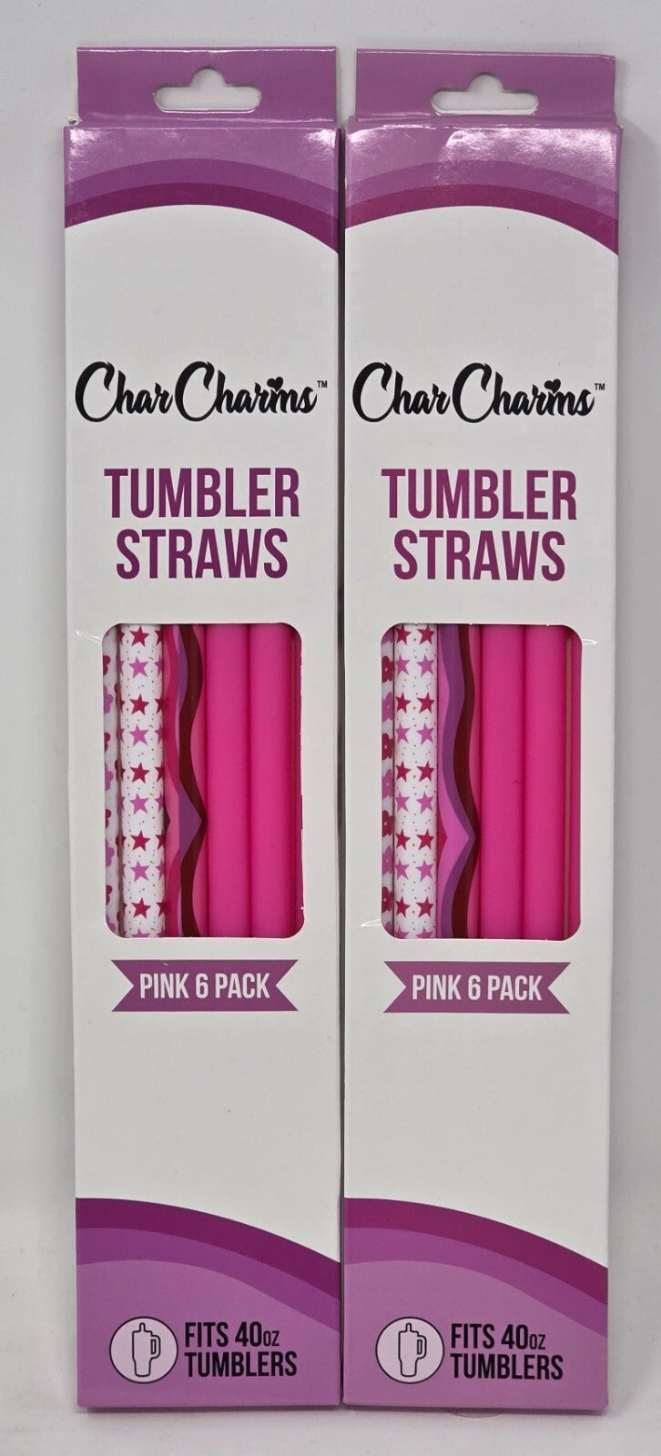 Charcharms 40oz. Tumbler Straws ** Pink 6 Pack ** New " Lot of 2