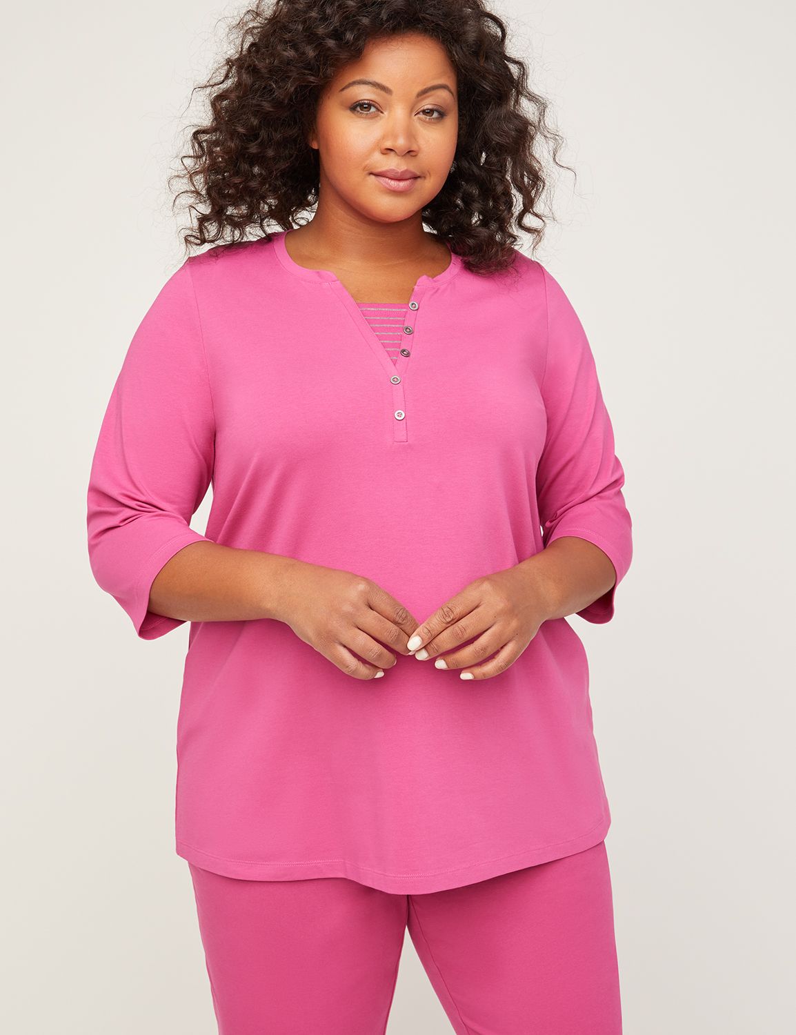 Plus Size Women's Suprema Henley Duet Top by Catherines in Cactus Flower (Size 3XWP)