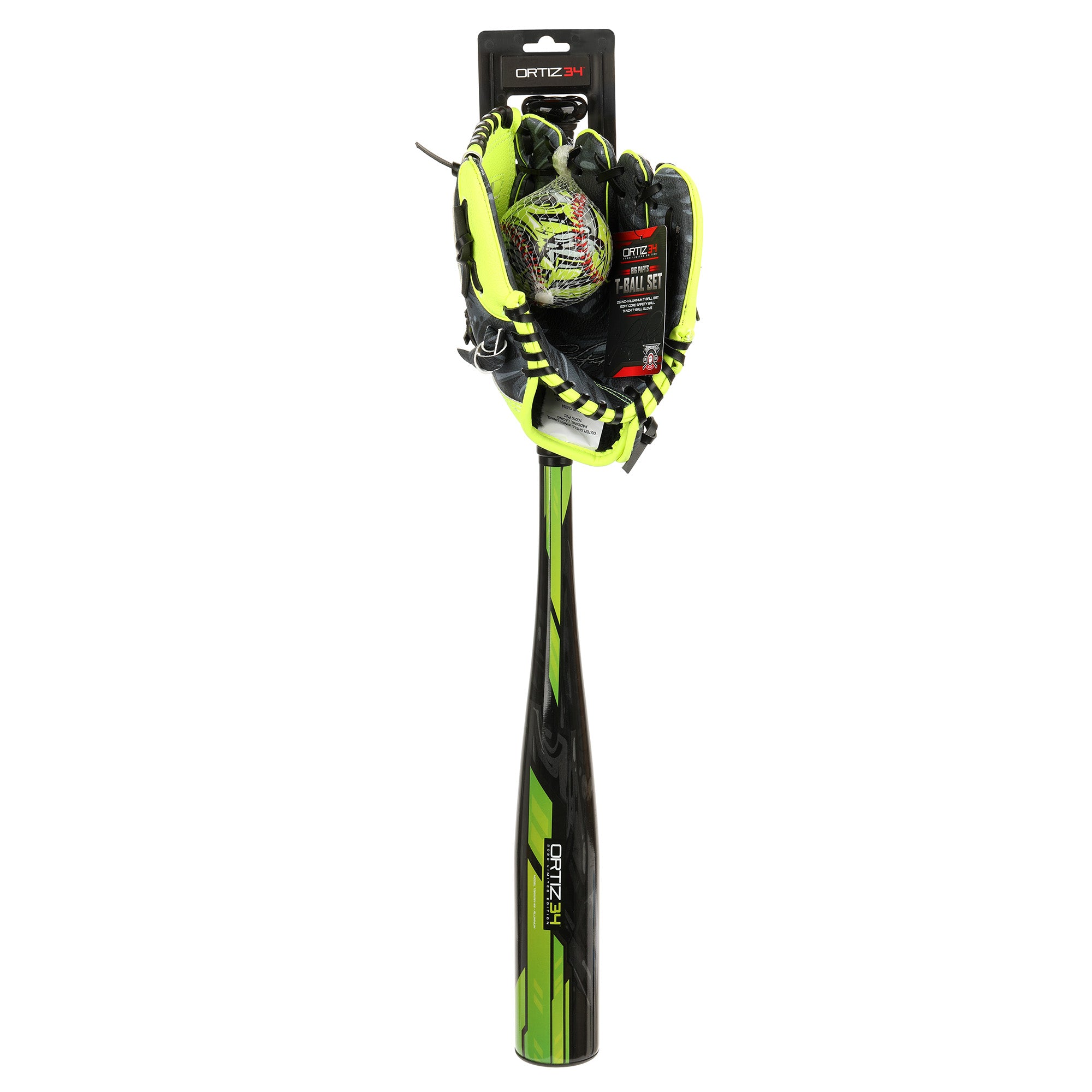 Ortiz34 Youth T-Ball Set 25 Aluminum Bat (-10 Drop) Foam Core T-Ball 9 Lightweight Glove Graffiti Print
