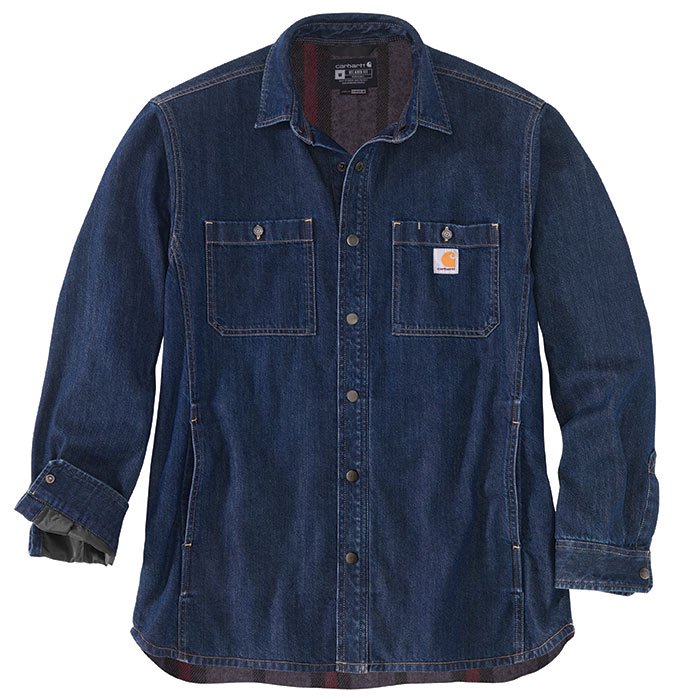Carhartt | Men's Relaxed Fit Denim Fleece-Lined Snap Shirt Jacket, Medium Rinse, Size XL