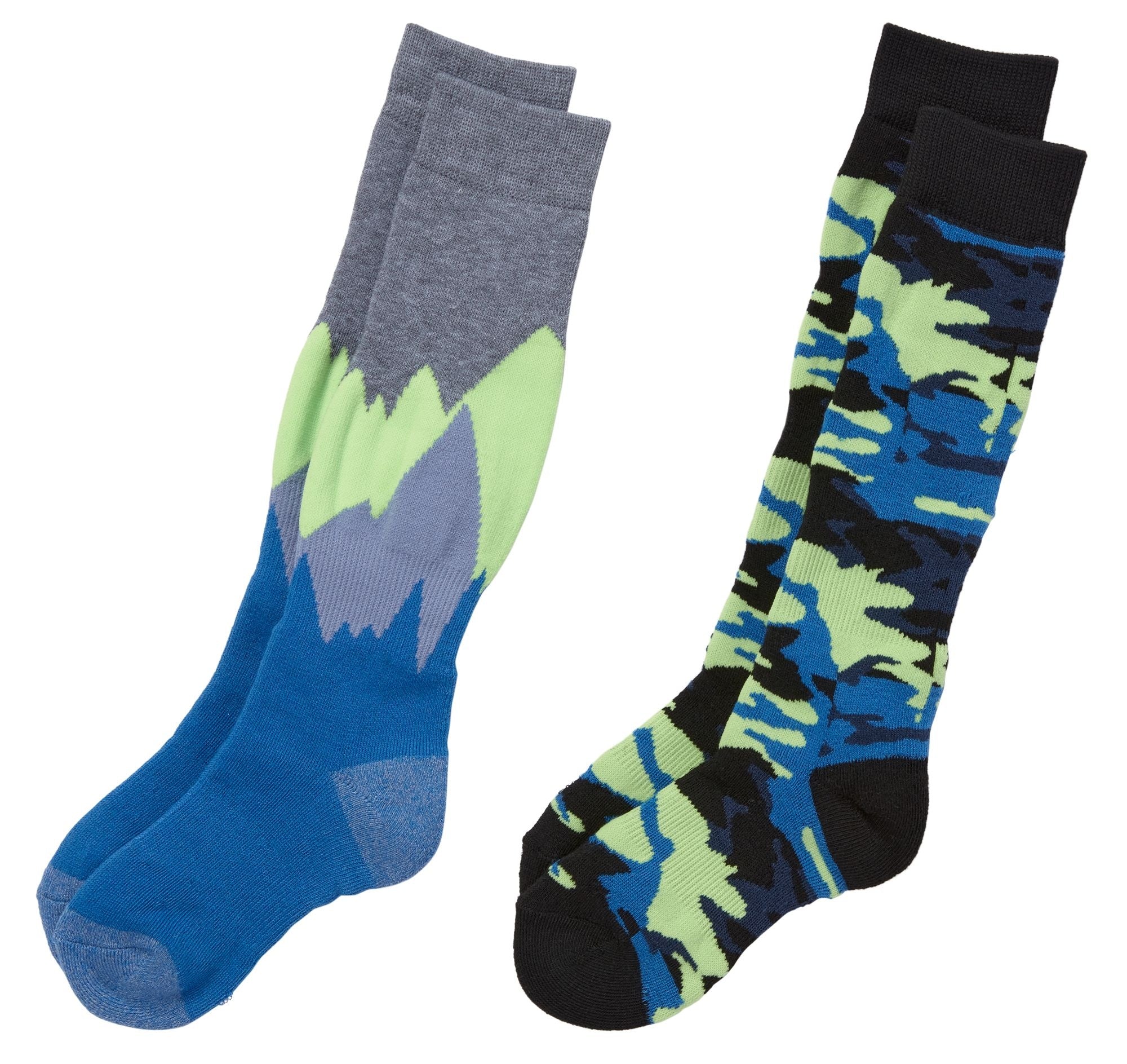 Alpine Design Youth Snow Sport Socks – 2 Pack, Boys', Cosmic Blue/Safety Green