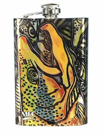 Montana Fly Company Stainless Steel Flask, Brown Trout Graffiti