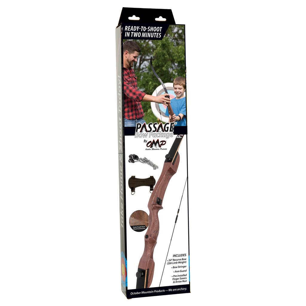October Mountain Passage Recurve Bow Package 54 in. 20 Lbs RH No Arrows or Quiver Brown 81273