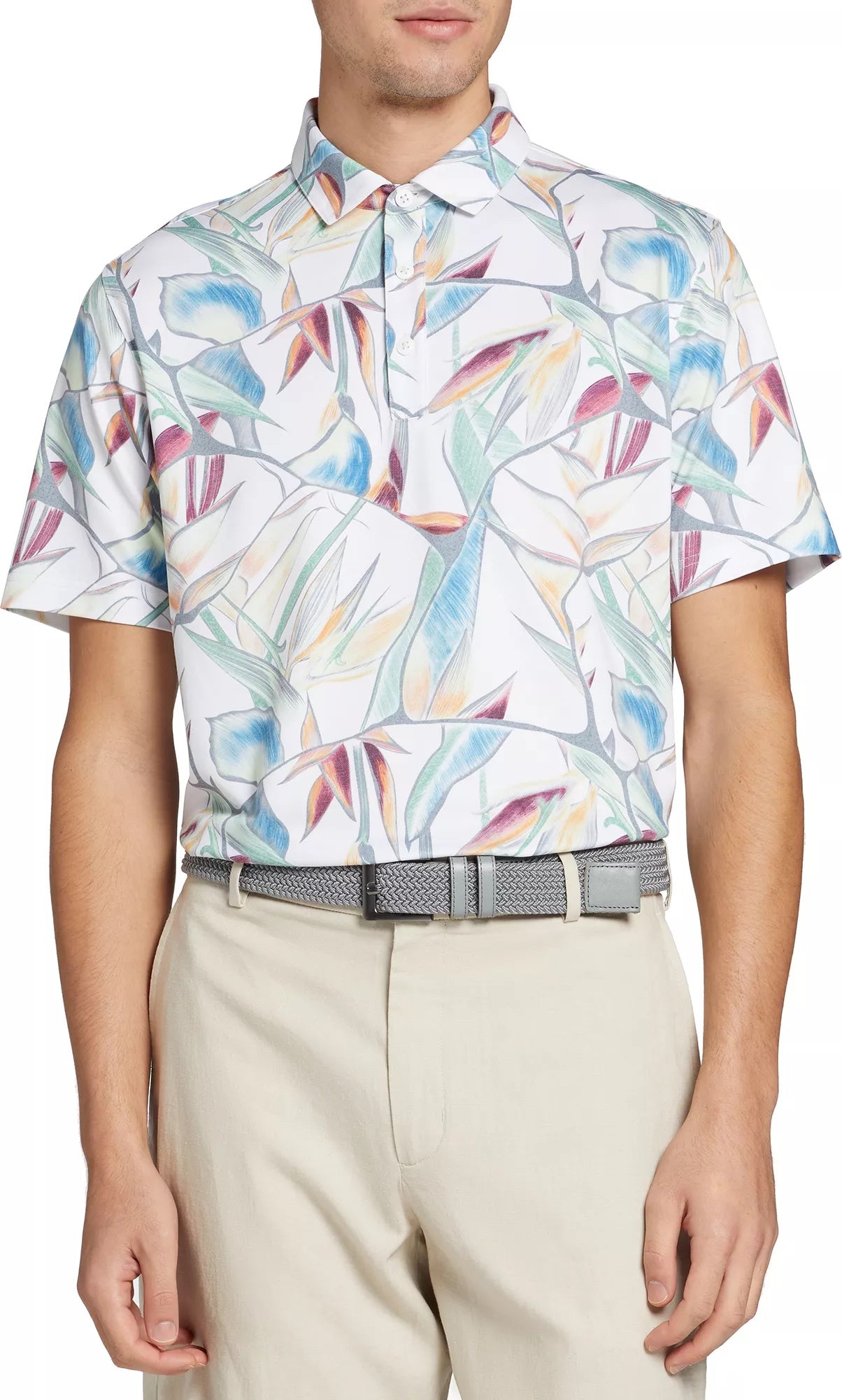 Walter Hagen Men's Clubhouse Airbrush Print Golf Polo, Small, White/Airbrush Birds