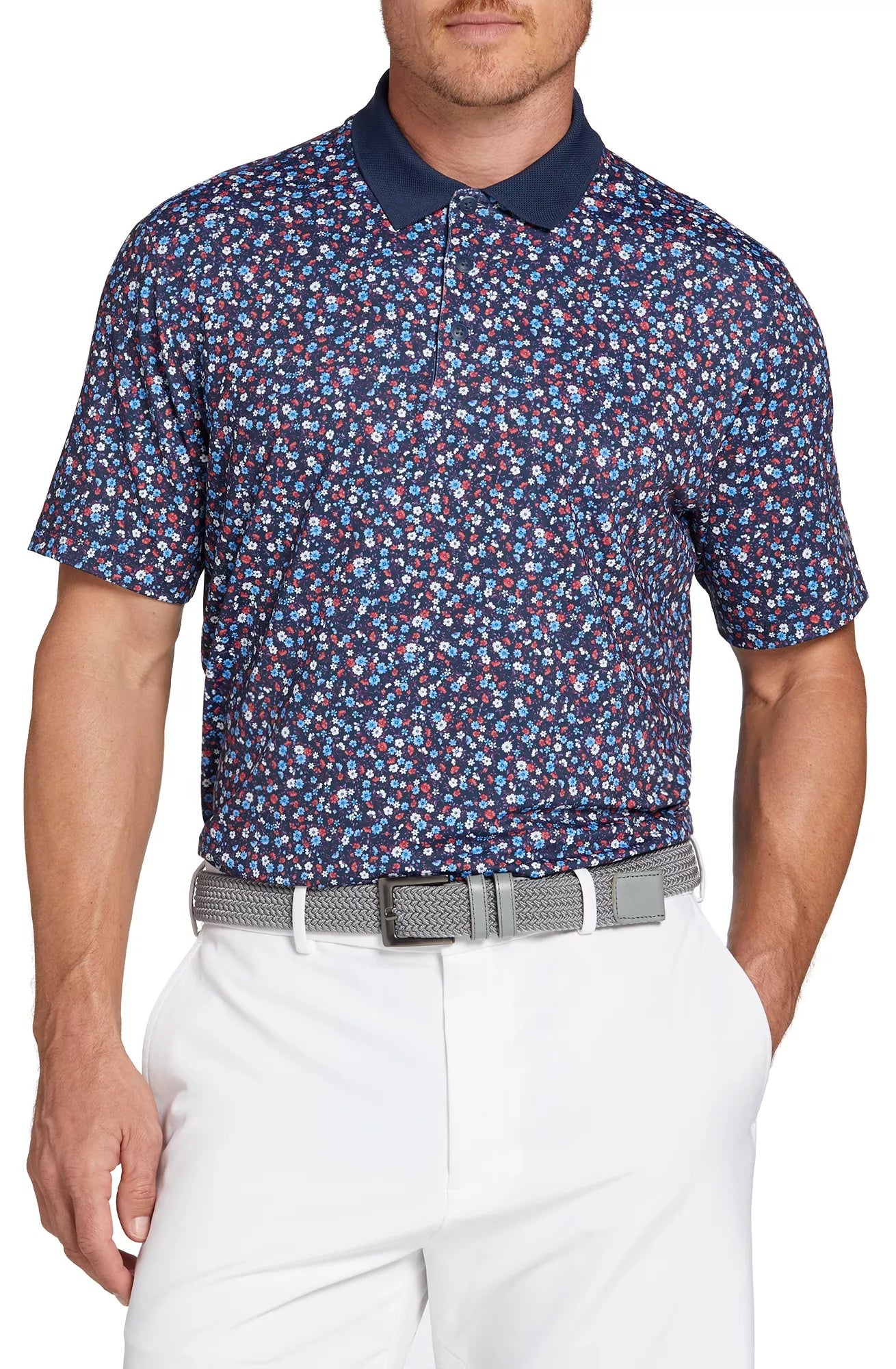 Walter Hagen Men's Performance 11 USA Fashion Golf Polo, XL, Navy Multi Blue