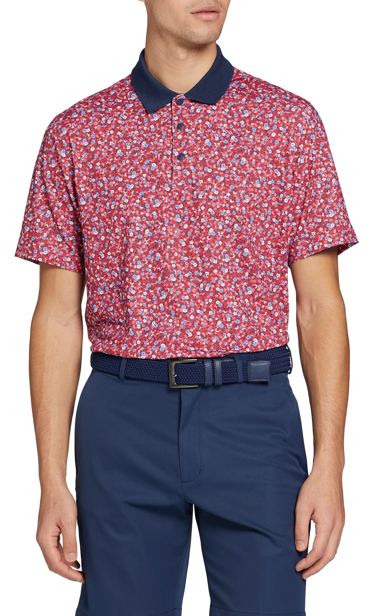 Walter Hagen Men's Performance 11 USA Fashion Golf Polo, Small, Red Multi