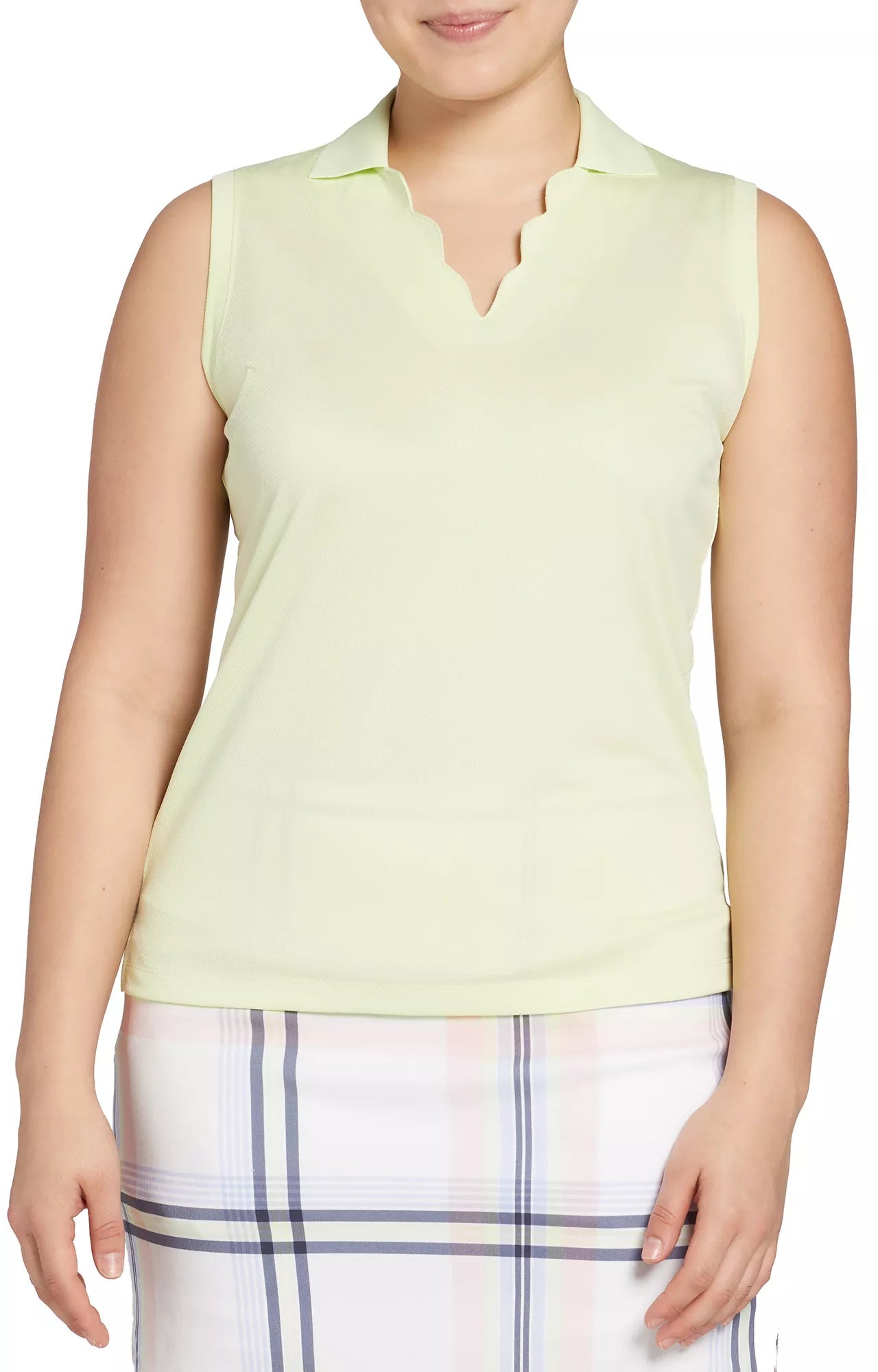 Walter Hagen Women's Clubhouse Scallop Sleeveless Golf Polo, XL, Lime Cream Green - Mother’s Day Gift
