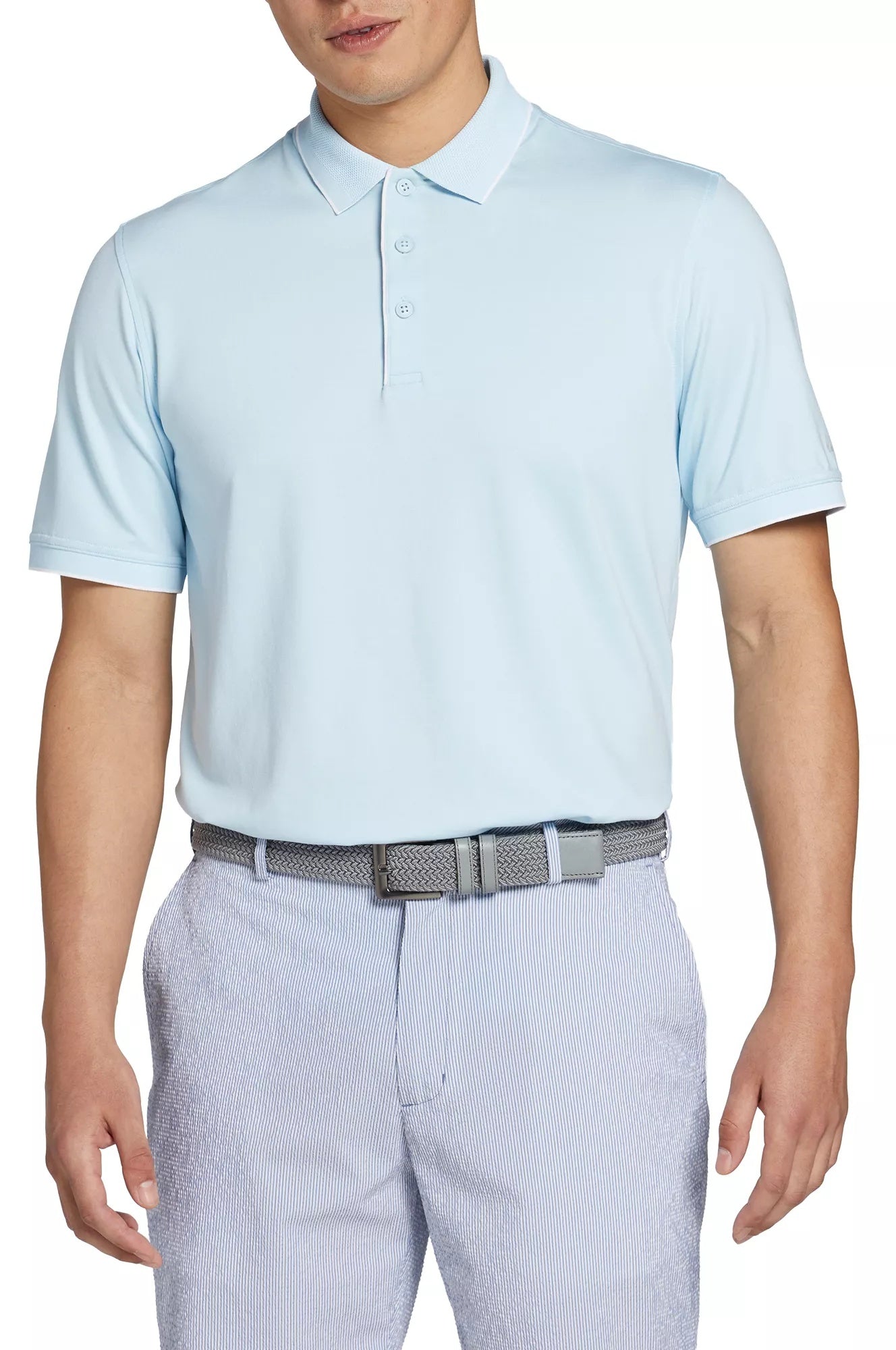 Walter Hagen Men's Clubhouse Pique Golf Polo, Large, Soft Blue