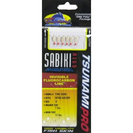 Tsunami Fluorocarbon Sabiki Rig Red Head Natural Hawga
