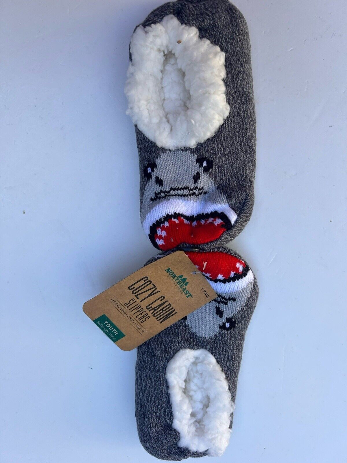 Kids Shark House Shoes Slippers  Size Youth 10K-4  ALOE INFUSED Cozy Cabin NWT