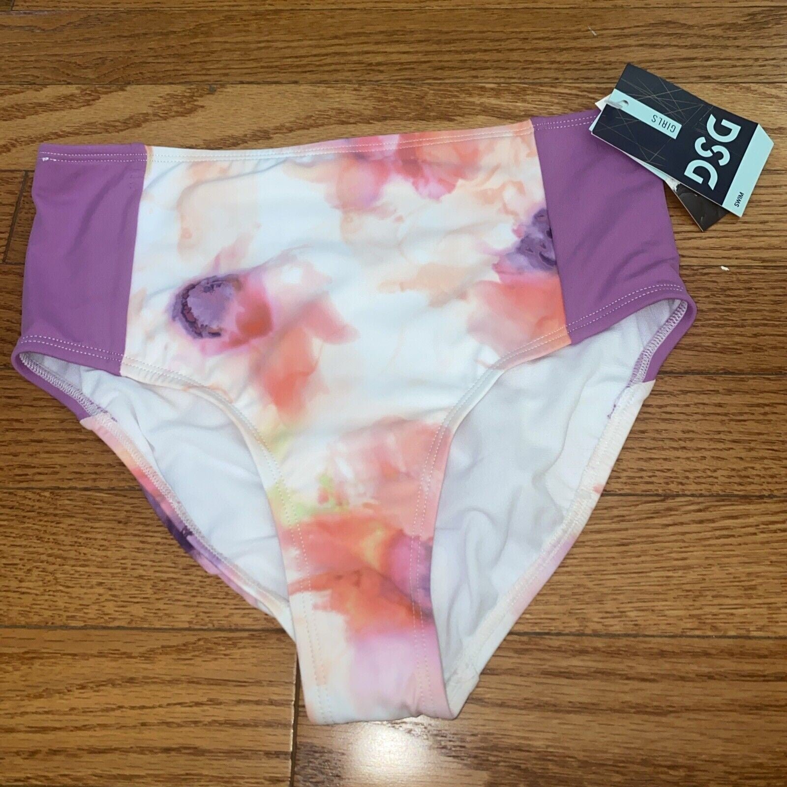 NEW NWT DSG Girls High Waisted Swim Bottoms Bikini Size Large Inky Overdye