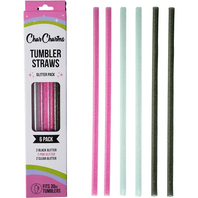 CharCharms 30 Oz Glitter Straws 6-Pack