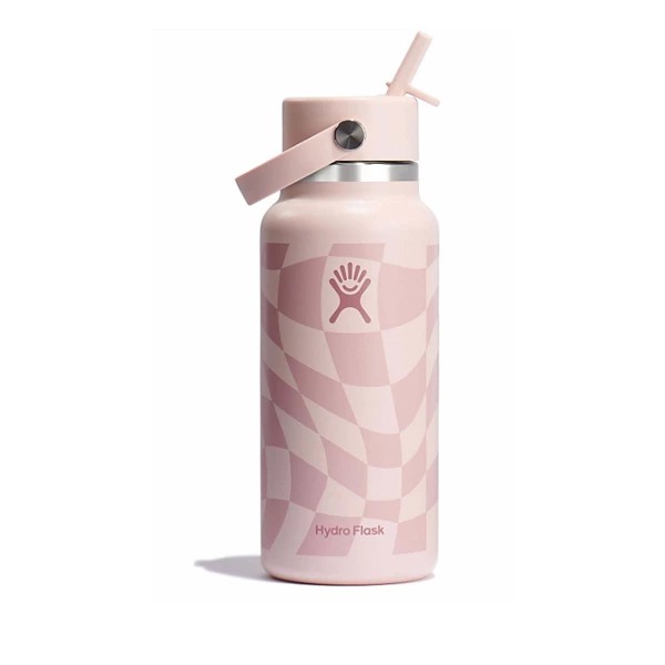 Hydro Flask 32 Oz. Wide Mouth Bottle with Flex Straw Cap - Graphic Collection, Checkered Pink