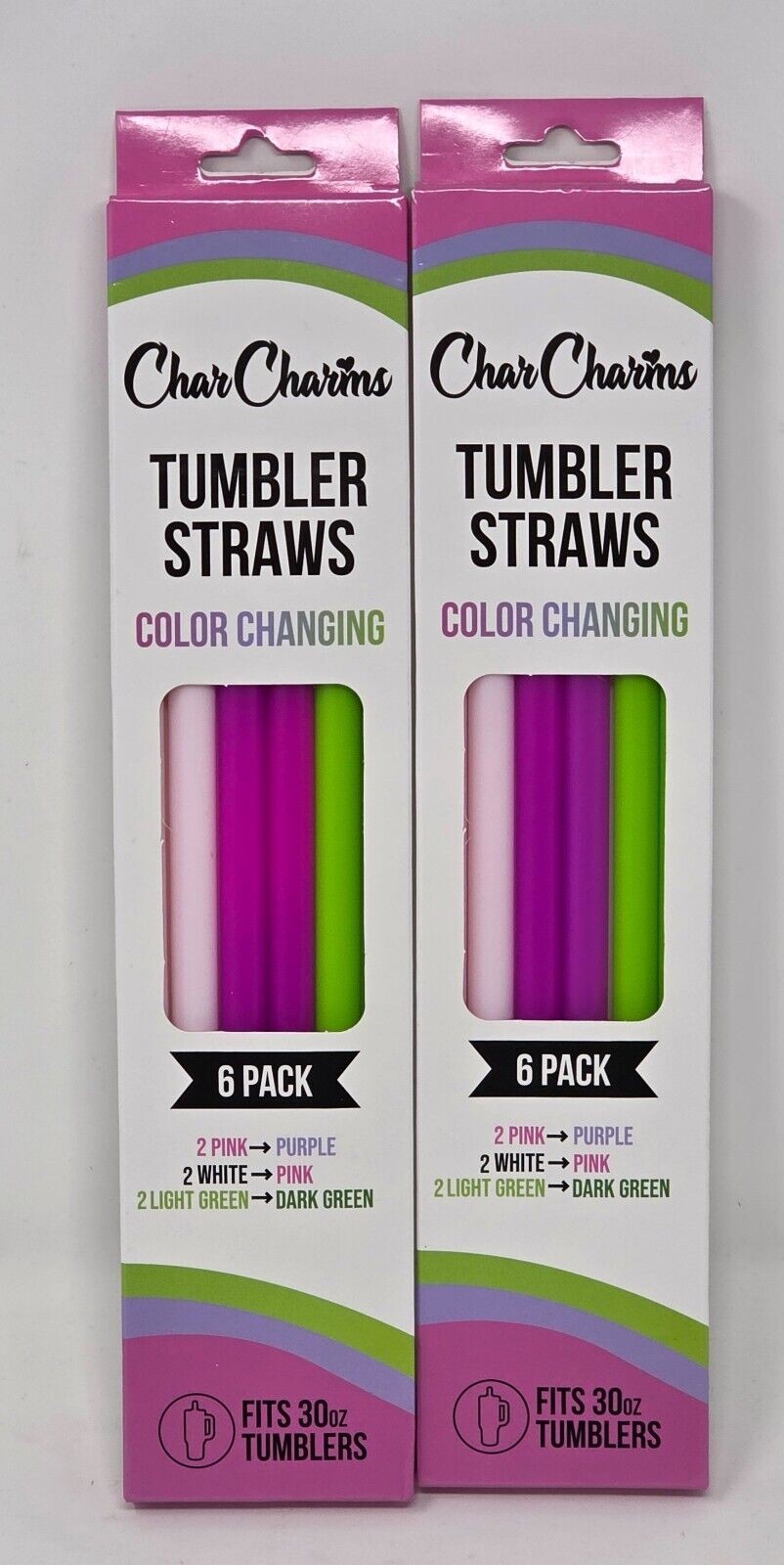 Charcharms 30oz. Tumbler Straws * Color Changing 6 Pack * New " Lot of 2 Packs "