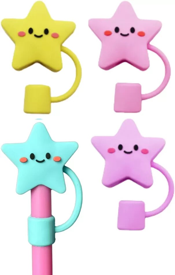Silicone Straw Toppers 4 Pack Reusable Covers for 10mm Straws Leak-Proof