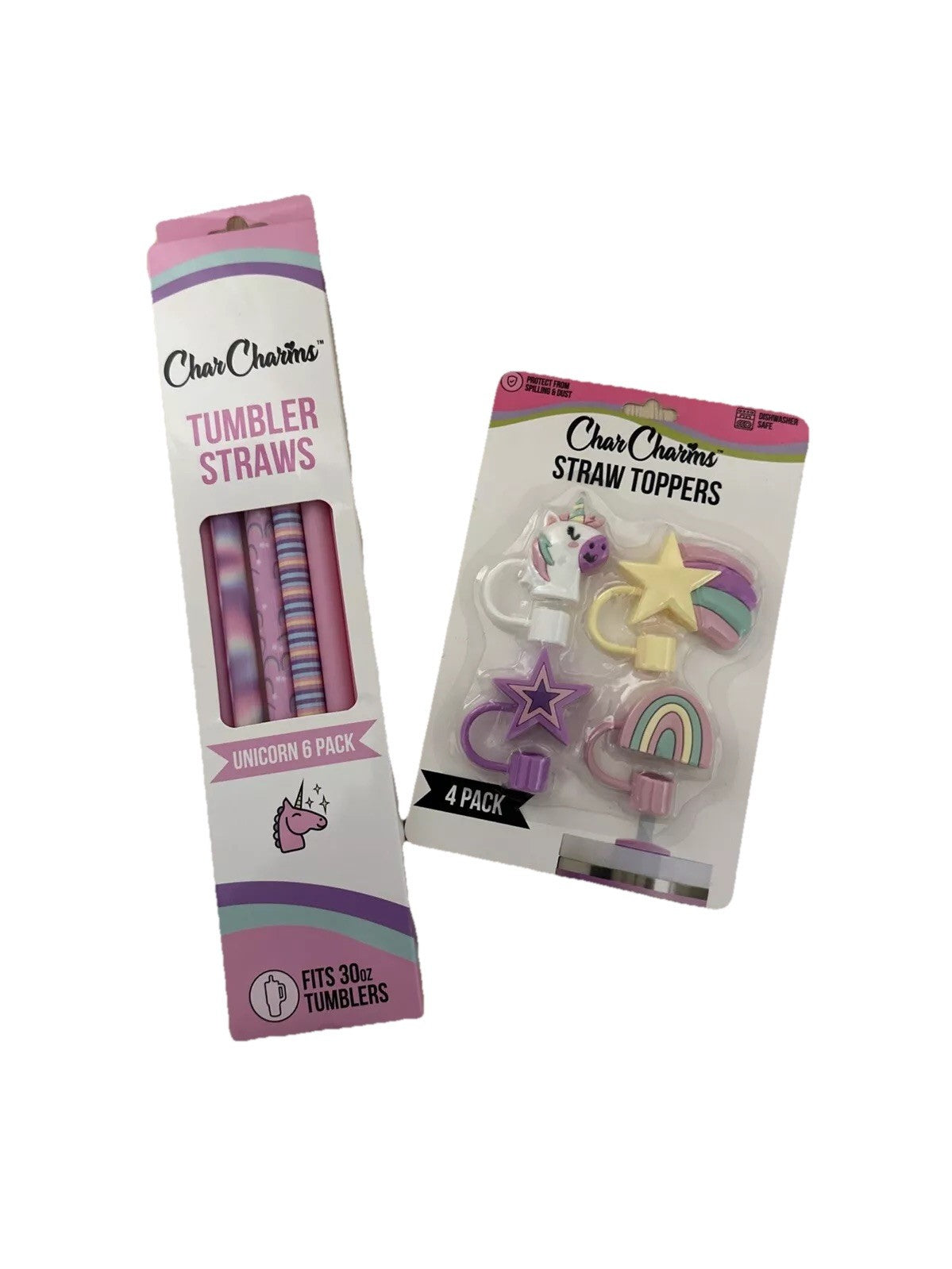 CharCharms 6pk  Tumbler Straws for 30 OZ  & Straw Toppers