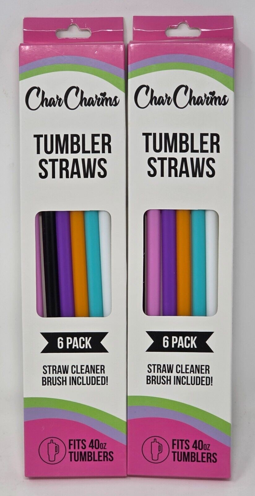 Charcharms 40oz. Tumbler Straws ** Multi Color 6 Pack ** New " Lot of 2 Packs
