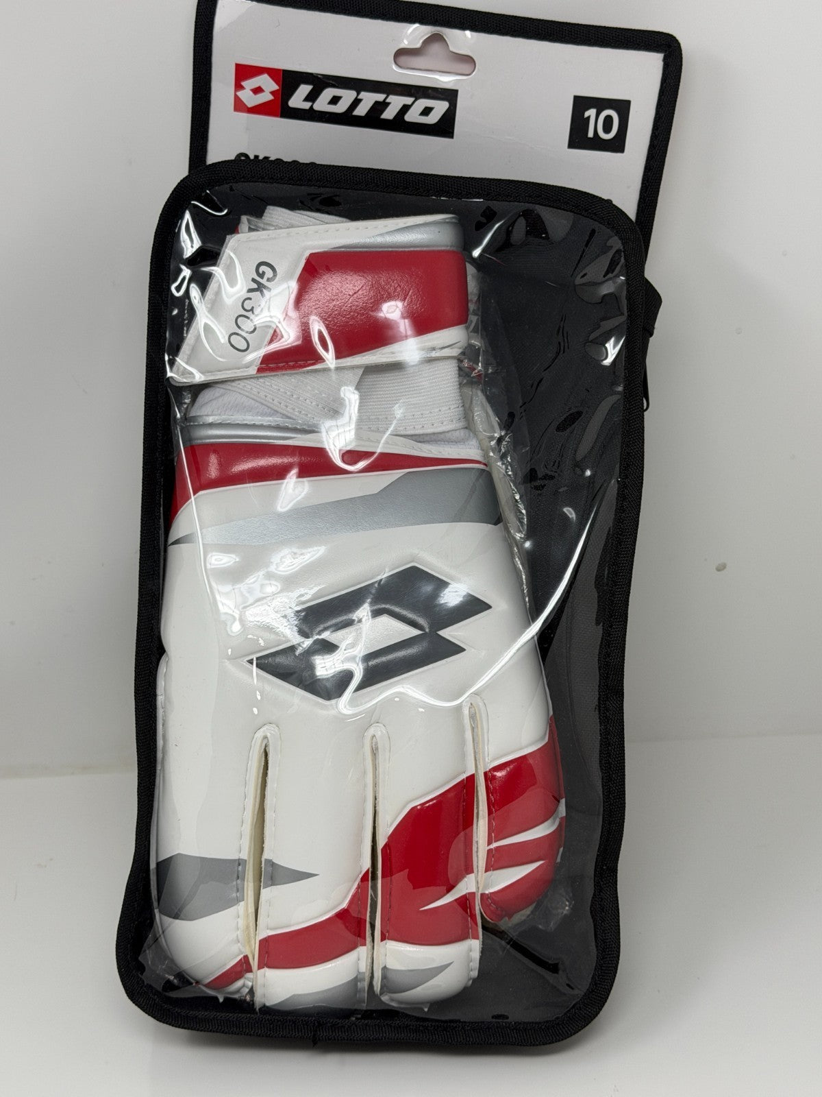 Lotto GK300 Goalkeeper Gloves Size 10 Soccer Goalie Gloves White Red