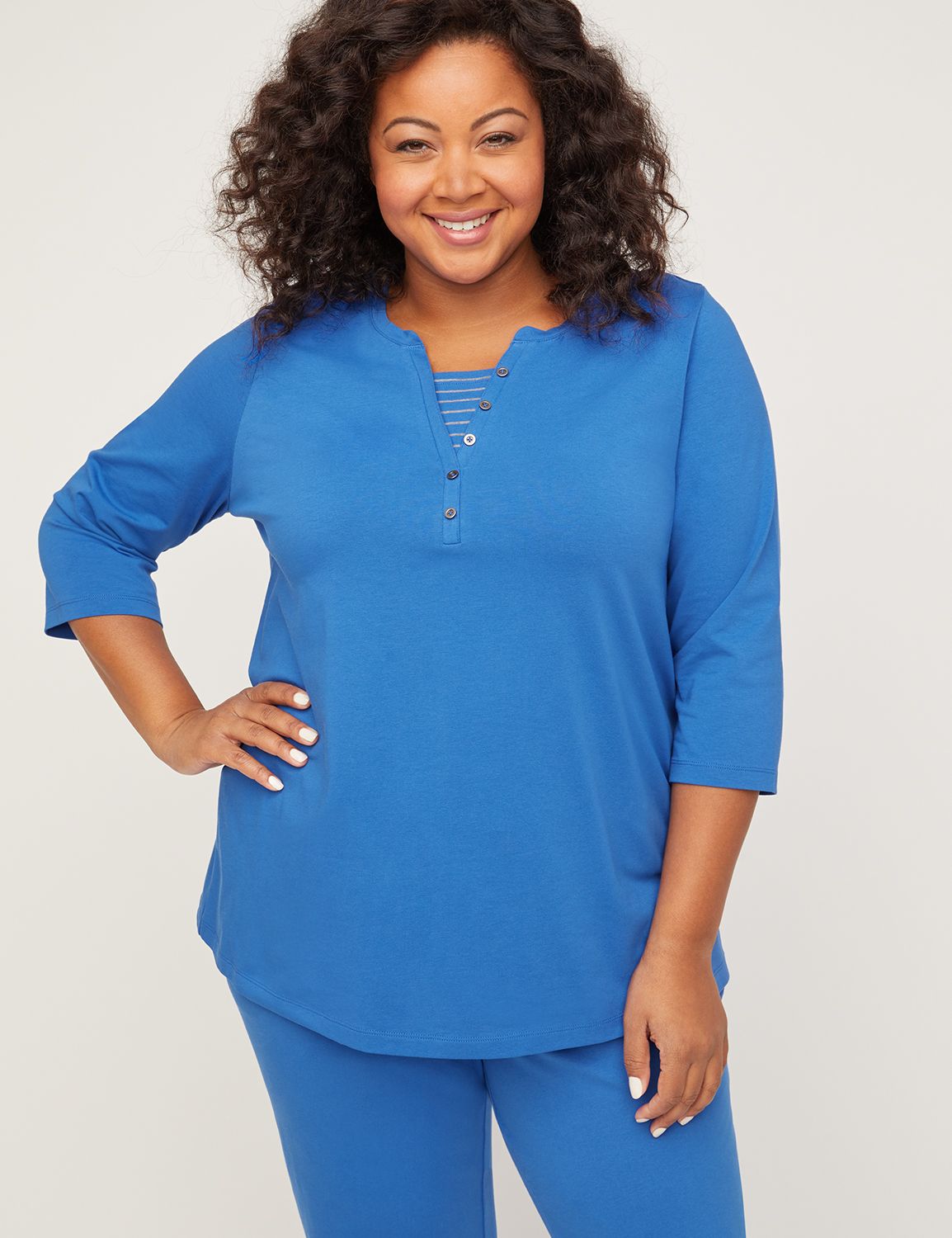 Plus Size Women's Suprema Henley Duet Top by Catherines in Nautical Blue (Size 6X)