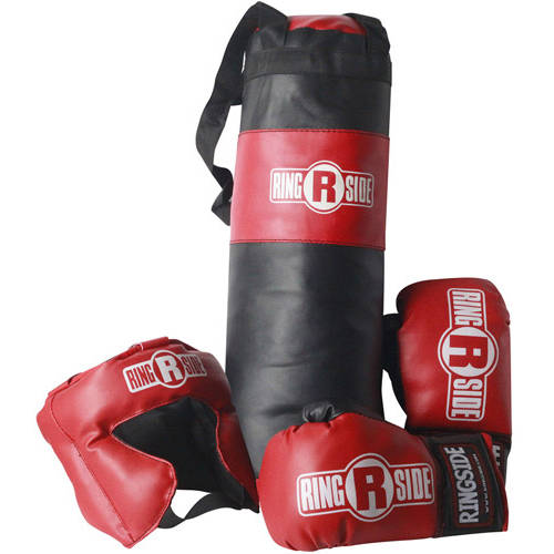 Ringside Kids Boxing Set with Mini Heavy Bag  Gloves and Headgear - Black