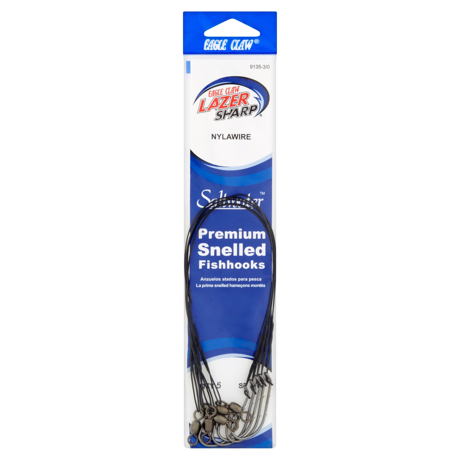 Eagle Claw Lazer Sharp Saltwater Snelled Nylawire Single Hooks 5-Pack