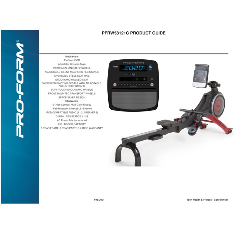 ProForm 750R Rower with 5 Inch Display, Built-in Tablet Holder and SpaceSaver Design - Black
