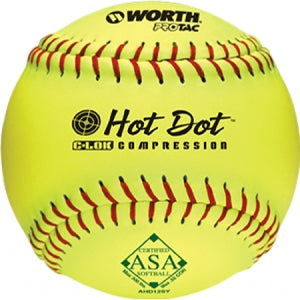 Worth 12"" PROTAC HOT DOT ASA Slowptich Softball Yellow Box of 12