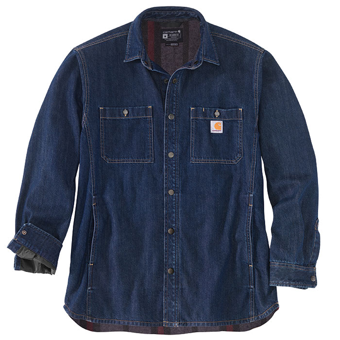 Carhartt | Men's Relaxed Fit Denim Fleece-Lined Snap Shirt Jacket, Medium Rinse, Size Large