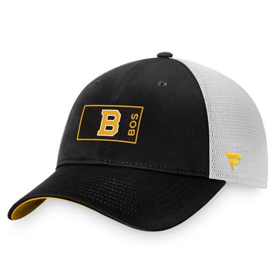 Men's Fanatics Branded Black/White Boston Bruins Authentic Pro Trucker Snapback Hat