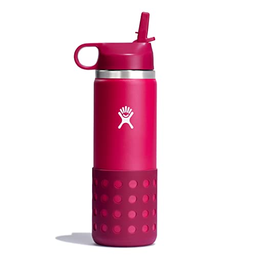 Hydro Flask 20 Oz. Kids' Wide Mouth Bottle with Straw Lid and Boot, Peony
