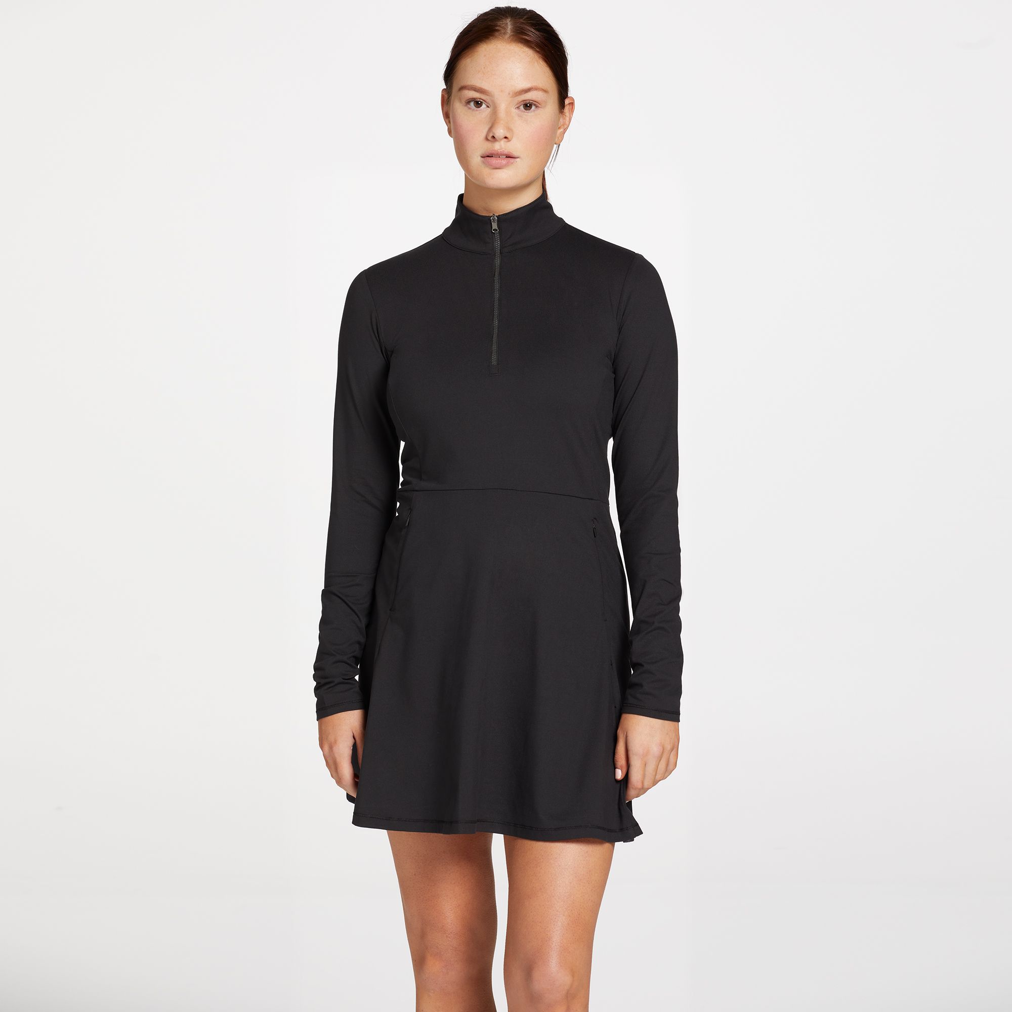 CALIA Women's Long Sleeve Mock Neck Golf Dress, Large, Pure Black - Mother’s Day Gift