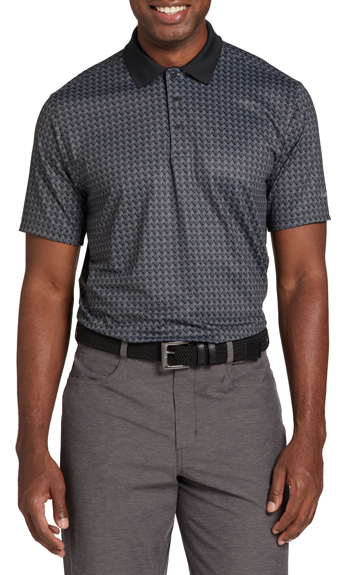 Walter Hagen Men's Performance 11 Novelty Print Golf Polo, Small, Houndsteeth Dark Grey Gray
