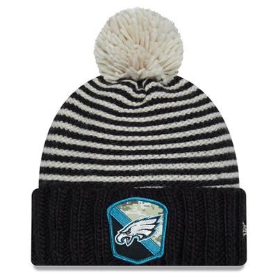 Women's New Era Black Philadelphia Eagles 2023 Salute to Service Cuffed Pom Knit Hat
