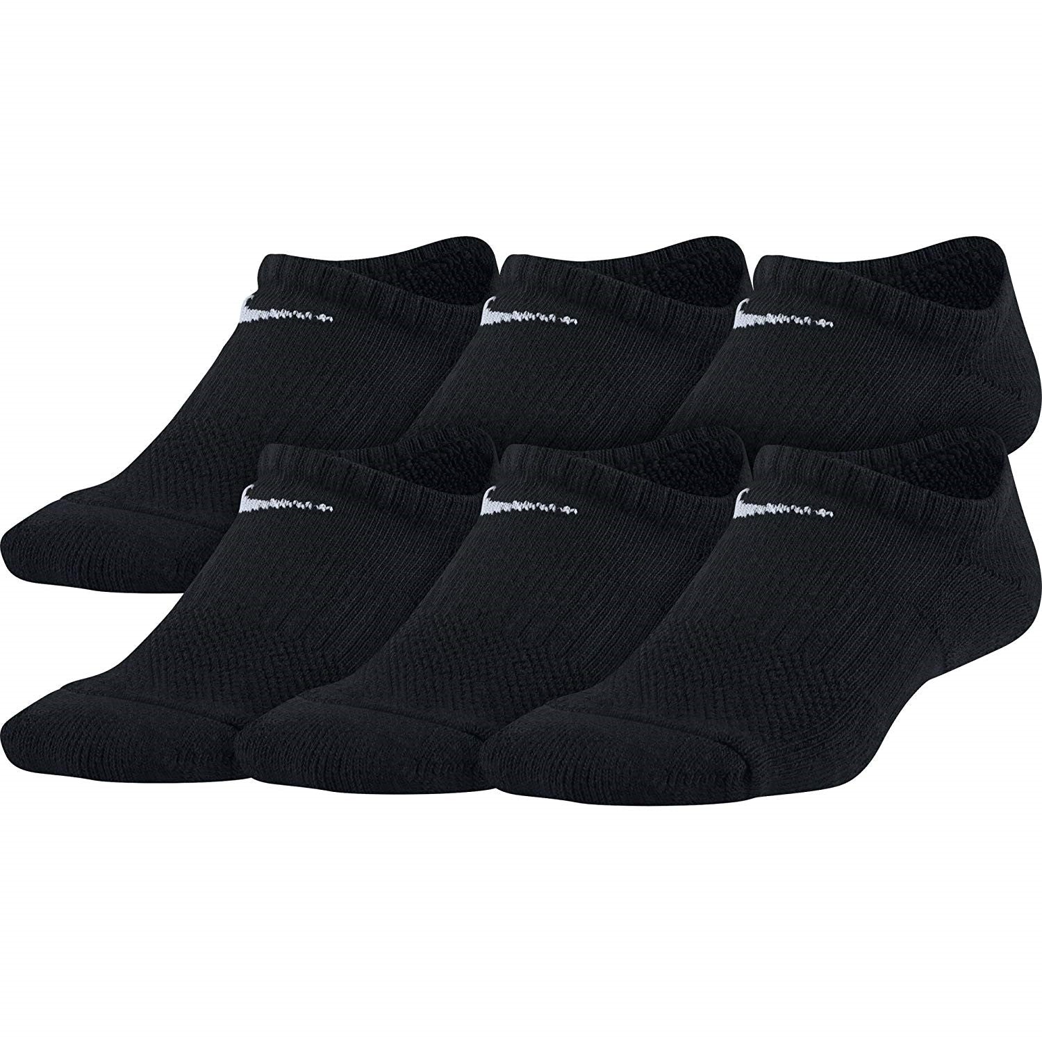Nike Boys 6 Pair No Show Socks, Medium, Black